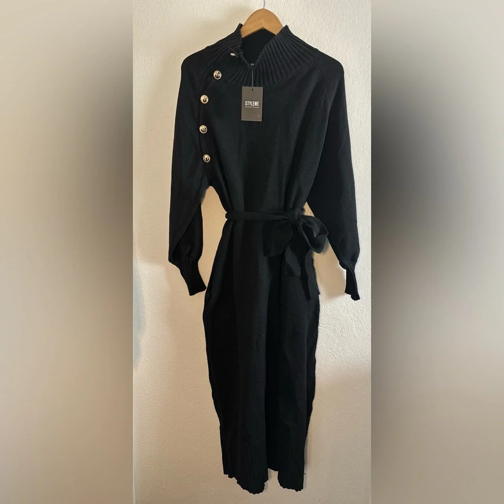 STYLEWE Long Sleeve Sweater Midi Dress with Button Details and Pockets Large - Picture 5 of 7